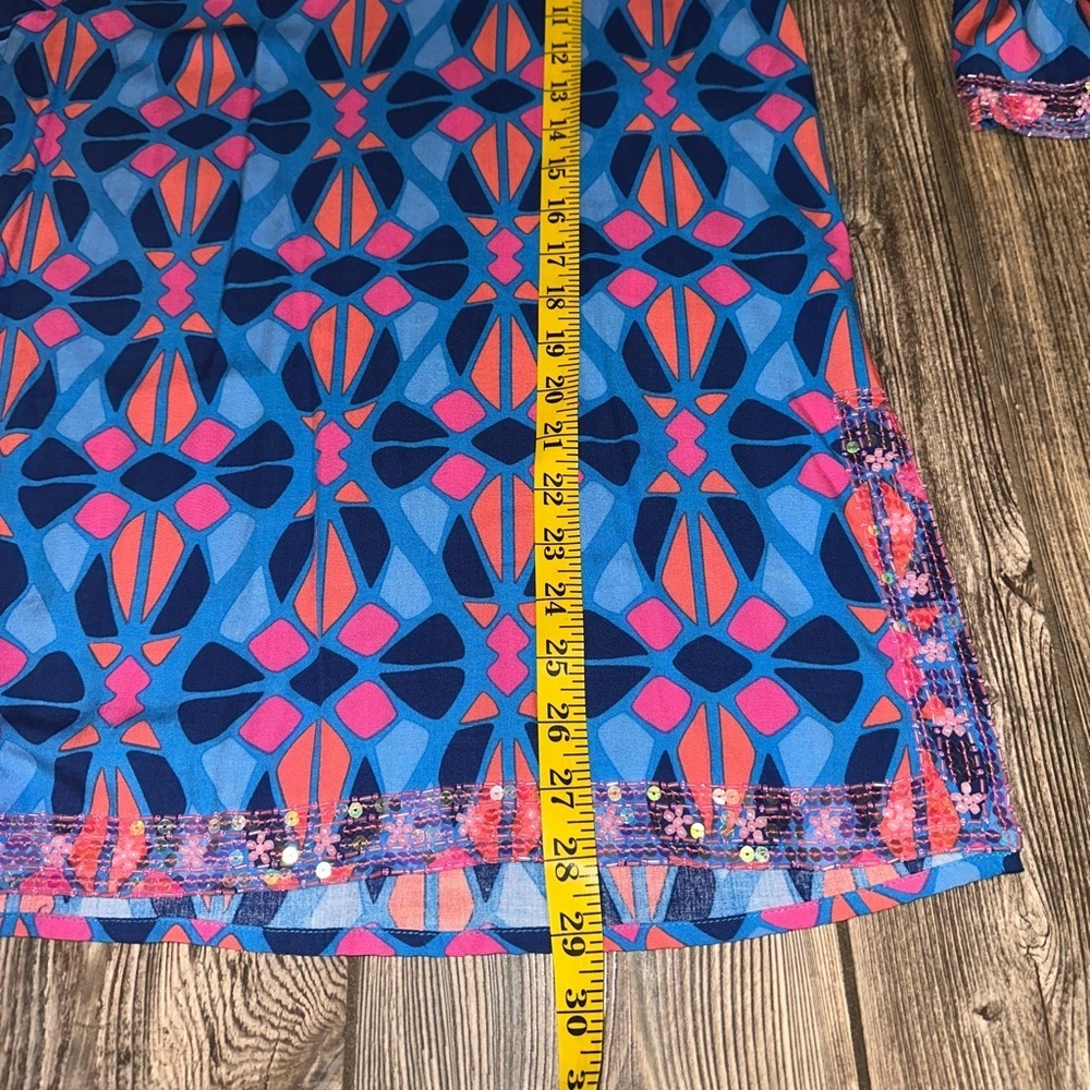 Escapada Living Beaded Blue Mosaic Tunic Coastal Sapphire 3/4 Sleeve Sz Medium - Picture 8 of 11